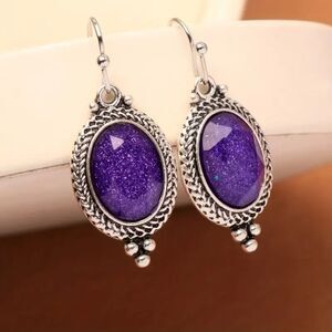 Silver Vintage Style Purple Oval Drop Earrings Dangle Pendant Fshion Jwlry Retro